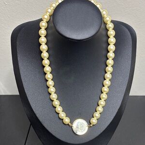 Kiel James Patrick KJP Engraved Hand Knotted Glass Pearl Necklace